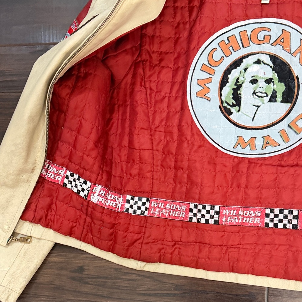 Vintage Wilsons Leather Moto Jacket w patches red cream gold - Picture 10 of 16